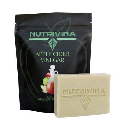 Nutrivina Apple Cider Vinegar Body Bar Soap, Detox & pH Balance, Handcrafted with Coconut Oil and Cocoa Butter, For Oily, Acne-Prone, or Dull Skin
