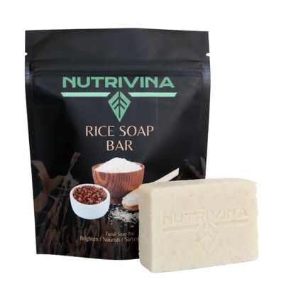 Nutrivina Rice Illuminating Facial Bar Soap, Brightening & Even Skin Tone, Gentle Natural Cleansing, Shea Butter, Cocoa Butter, Clove Scent