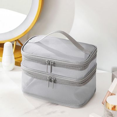 Double Layer Makeup Bag with Sturdy Handle, Large Makeup Bag for Women, Easy Classification Mesh Cosmetic for Gym, PVC Material (Double Layer)