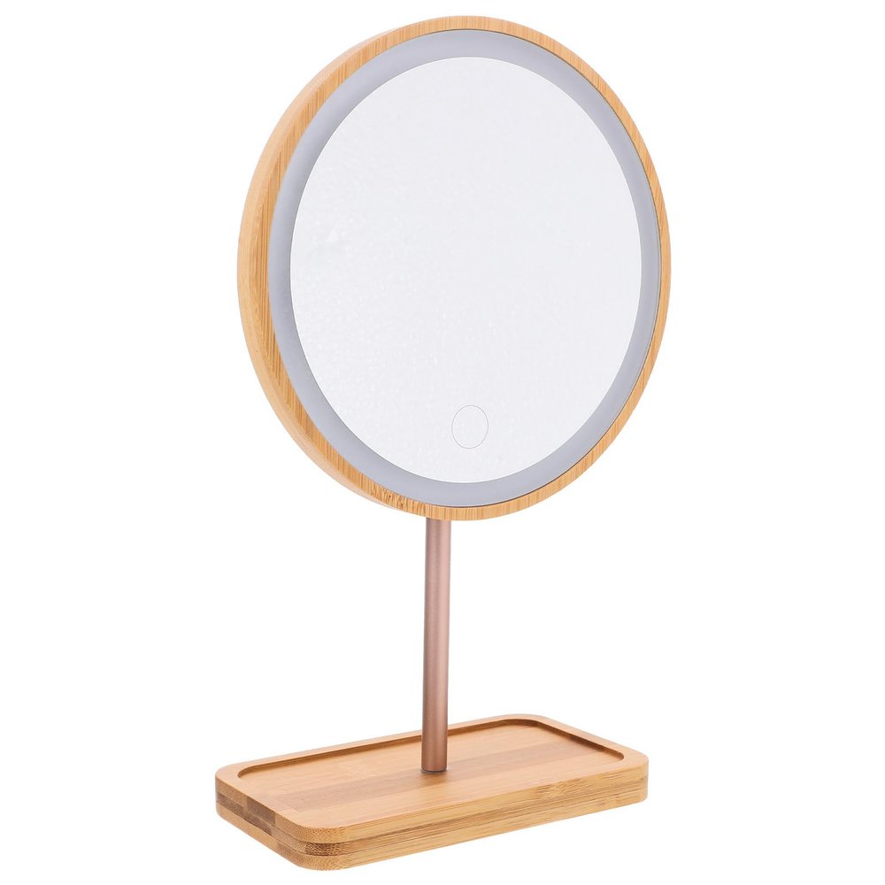 LRXIYODE Wood Dressing Table Mirror with LED Light, USB Rechargeable Desk
