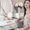 LRXIYODE Wood Dressing Table Mirror with LED Light, USB Rechargeable Desk view 4