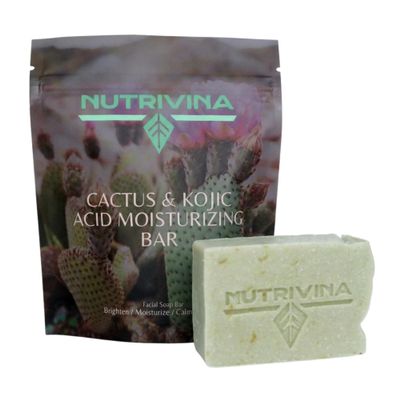 Nutrivina Cactus & Kojic Acid Facial Bar Soap, Brightening & Dark Spot Treatment, Hydrating, Skin Regeneration, Blemish Fighting