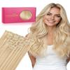 WENNALIFE Seamless Clip in Hair Extensions Real Human Hair, 14 Inch 110g Dirty Blonde Mixed Bleach Blonde Invisible PU Skin Weft, Natural Thick Real Hair Clip Ins for Women, Soft Reusable Remy Hair view 1