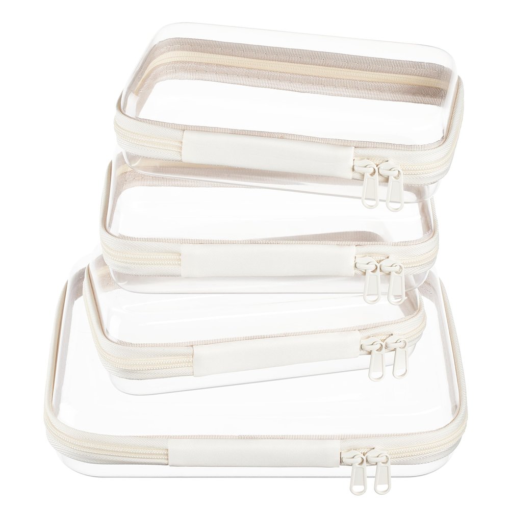 4 pcs Clear Zipper Pouches,Hard Shell Zipper Case, Toiletry Bag for Travel