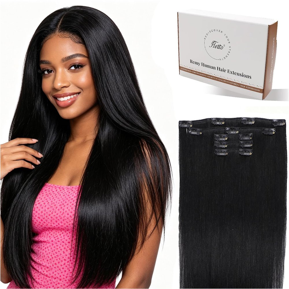 Hetto Yaki Straight Clip in Hair Extensions Jet Black 100g 5pcs 22Inch