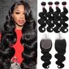 Human Hair Bundles with Closure (20 22 24 26+18 Inch) 12A Body Wave 4 Bundles with 5x5 Closure 100% Unprocessed Brazilian Virgin Bundles Human Hair Natural Black view 1
