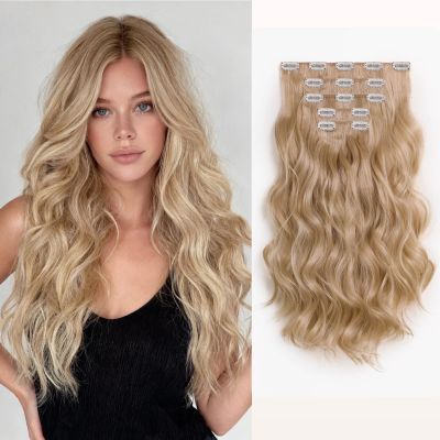 XIXISNOW Clip in Hair Extensions clip ins Synthetic Wavy 18 Inch Blonde