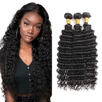 Natural Black Deep Wave Bundles #1B Human Hair Bundles 26 28 30 Inch Double Weft Deep Wave Bundle Human Hair Extensions 50g/Bundle Total 150g