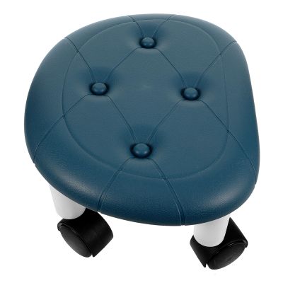 HOMOBABE Low Stool with Wheels Rolling Footrest Stool Small Blue Swivel for Bedroom Living Room Pedicure Shoe Changing