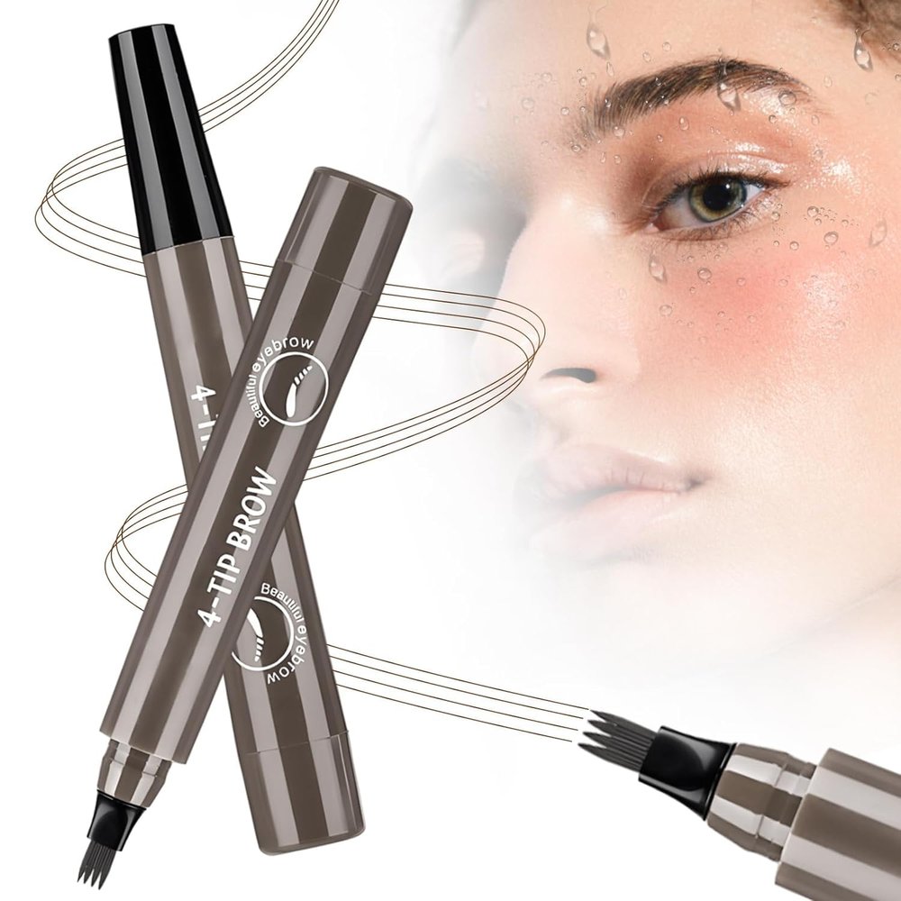 Microblading Eyebrow Pencils,2026 New 3D Waterproof Eyebrow Pen,Long Lasting 4-Tip Brow Pencil, Microblading Eye Brow Pen for Natural Brows (Gray)