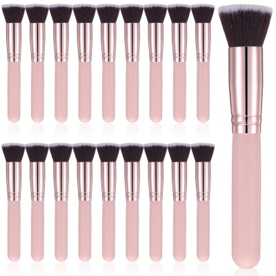18 Pcs Makeup Brushes Bulk Flat Top Foundation Brush Kit for Liquid Cream Powder Contour Blush Concealer Eyeshadow Blending Liner Makeup Tool Pink