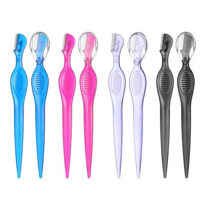 D Shape Eye Brow Razors, 8 Pcs Stainless Steel Eyebrow Razor for Women Blade Eyebrow Trimmer Safety Face Razors Shaver for Women Makeup Care Tools Facial Hair Removal Peach Fuzz Lip (Multiple Color)