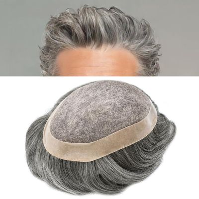 FNY HAIR Toupee Hair For Men Breathable Fine Mono Mens Hair Piece European Remy Human Hair Mens Toupee Mens Hairpieces Hair System For Men 8X10#1B80#1B Off Black+80% Grey 120% Density