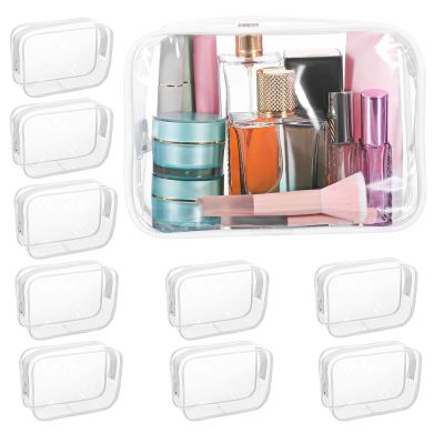 TOGEVAL 10 Pcs Medium White Pvc Zipper Pouches Makeup Organizer Bags Travel Toiletry Bags for Women Cosmetics Storage 18x6x12cm