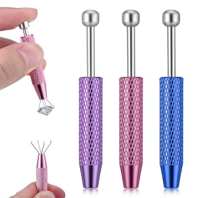 3Pcs Piercing Ball Grabber Tool, 4 Claw Nose Rings Removal Tool Diamond Tweezers for Changing Jewelry Ball Screw on Tools, Gem Pickup Tools for Septum Earrings Nose Ring Removal, Small Parts Pickup