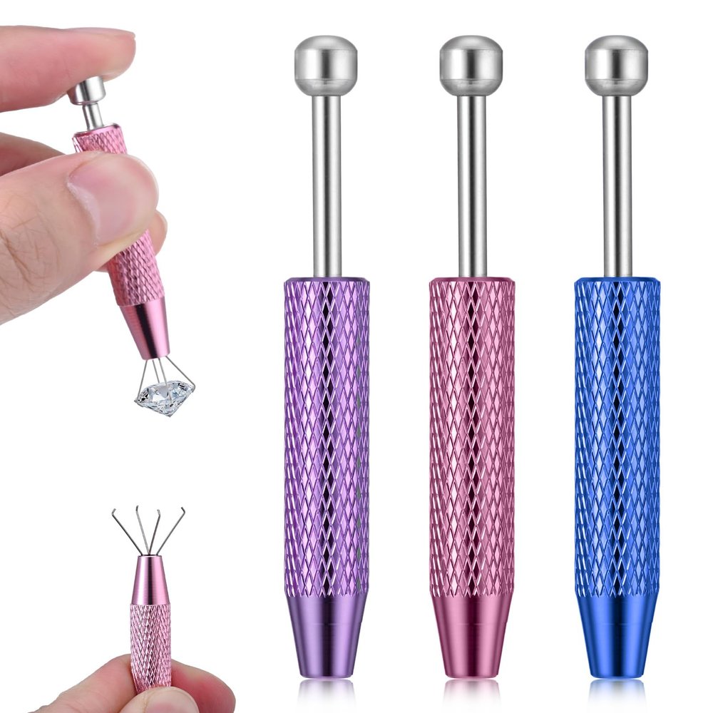 3Pcs Piercing Ball Grabber Tool, 4 Claw Nose Rings Removal Tool Diamond Tweezers for Changing Jewelry Ball Screw on Tools, Gem Pickup Tools for Septum Earrings Nose Ring Removal, Small Parts Pickup