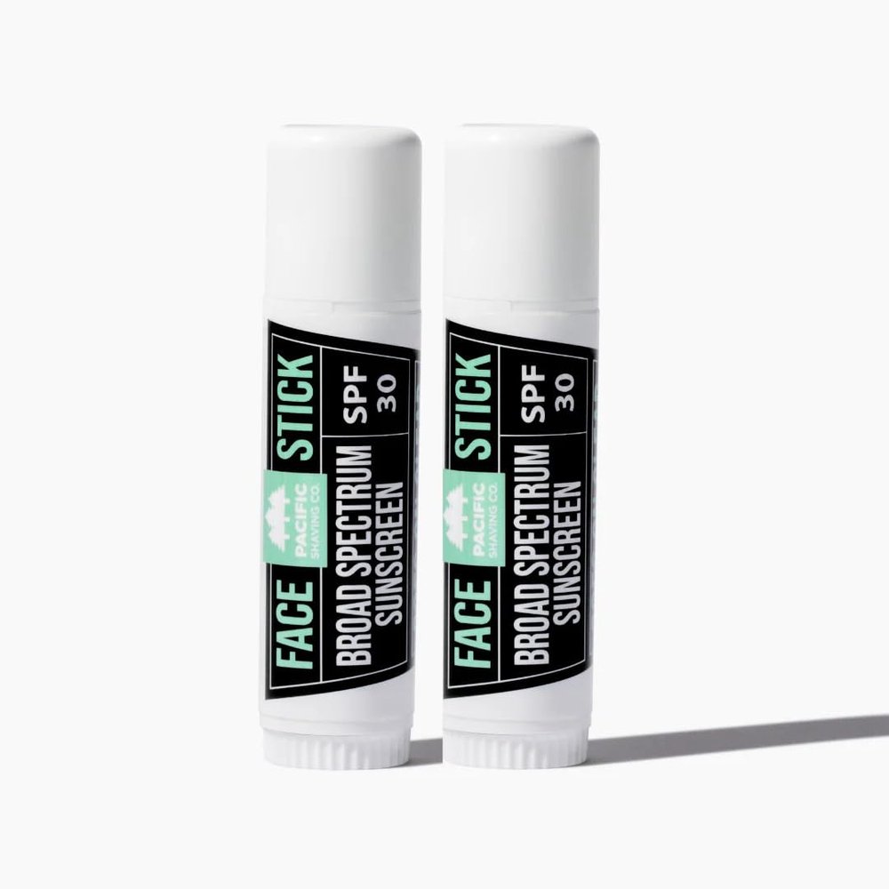 Pacific Shaving Company SPF 30 Broad Spectrum Face Sunscreen Stick - Portable Mineral Sunscreen for Face with Aloe Vera, Coconut Oil + Vitamin E - Clear, Non-Greasy Travel Size Sunblock Stick (2 Pack)