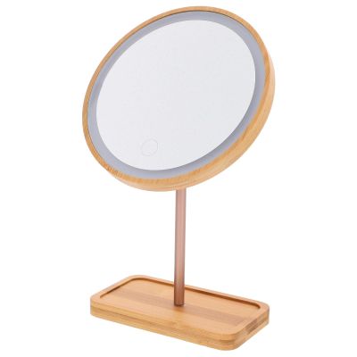 Gatuida LED Wooden Makeup Mirror with Tray Rechargeable Tabletop Vanity Mirror for Women with Desk Light and Portable Design