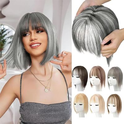 Partial Bangs Hair Piece, Natural Clip-on Partial Bangs Hair Piece, Breathable Human Hair Toppers Realistic Lightweight Hum for Women Daily Wear (Style 6)