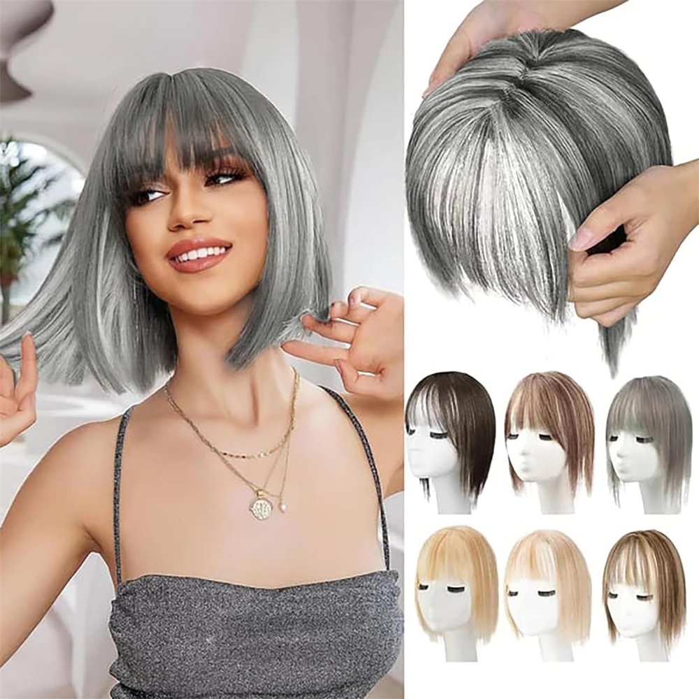 Partial Bangs Hair Piece, Natural Clip-on Partial Bangs Hair Piece, Breathable Human Hair Toppers Realistic Lightweight Hum for Women Daily Wear (Style 6)