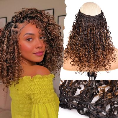 4 packs Track Braid Hair Boho Box Braids Goddess Curl Ends Weaving Hair Extensions 14 inch Synthetic Hair Extensions (COLOR #T30)