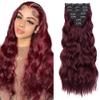 99J Clip in Extensions Human Hair 30 Inch Burgundy Long Wave Clip in Seamless Extensions Human Hair Skin Weft Seamless Invisible Unprocessed Brazilian Virgin Remy Hair 120g view 1