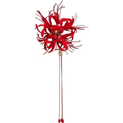 Ulxkmt Red Flower Hair Clips for Women with Beads Tassel - Cute Floral Hair Accessories Metal Duckbill Clip Barrettes