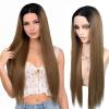 26 Inch Straight Synthetic Lace Front Wig Ombre Brown Blonde Highlights view 1
