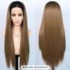 26 Inch Straight Synthetic Lace Front Wig Ombre Brown Blonde Highlights view 2