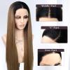 26 Inch Straight Synthetic Lace Front Wig Ombre Brown Blonde Highlights view 4
