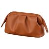 YHomU Wide Pu Leather Cosmetic Bag, Brown For Travel view 1