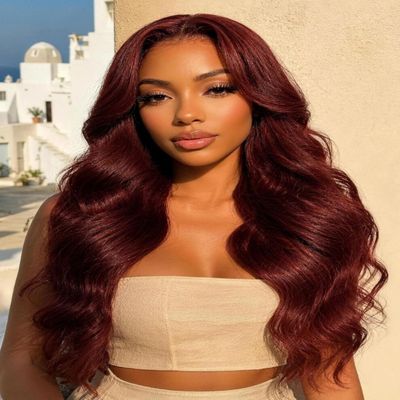 Beauty Forever Reddish Brown Lace Front Wig Human Hair 7x5 Body Wave Bye Bye Slip Glueless Wigs with Elastic Drawstring,Pre Plucked,Bleached Knots,Natural Hairline,150% Density 20inch