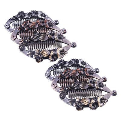 DECORNIJIA 6pcs Vintage Banana Hair Clips Set, Retro Plastic Hairpins with Fish Clamp Design for Women, Creative Ponytail Holders in Antique Copper, Gold, and Silver for Daily Hair Styling