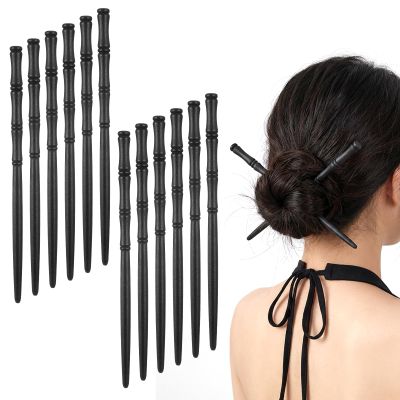 12 Pcs Bamboo Shape Wooden Hair Chopsticks for Women, 6.9 Inch Vintage Chinese Hair Stick Retro Black Japanese Hairpin for Long Hairs Women Decorative Hairpins for Hanfu Buns
