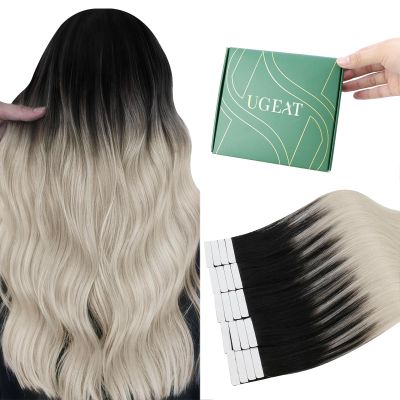 Ugeat Tape in Human Hair Extensions Black Ombre, 18 Inch 50G 20PCS #1B60A