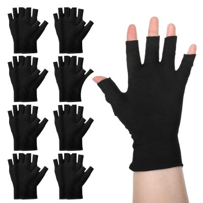 8 Pairs Black Cotton Moisturizing Gloves Fingerless Breathable Moisturizing Night Glove Fingerless Touchscreen Moisturizings Glove Cotton Quilting Gloves for Dry Hand Sleeping Overnight Care Women Men