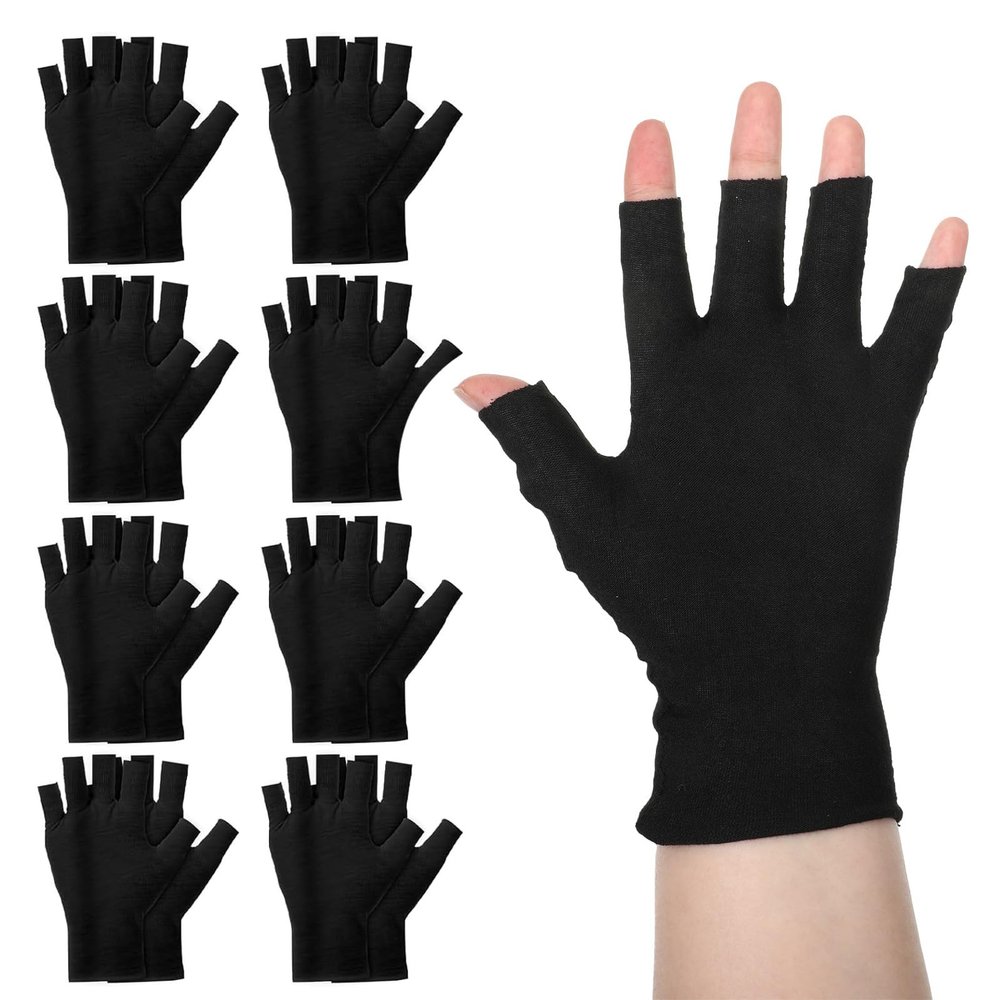 8 Pairs Black Cotton Moisturizing Gloves Fingerless Breathable Moisturizing Night Glove Fingerless Touchscreen Moisturizings Glove Cotton Quilting Gloves for Dry Hand Sleeping Overnight Care Women Men