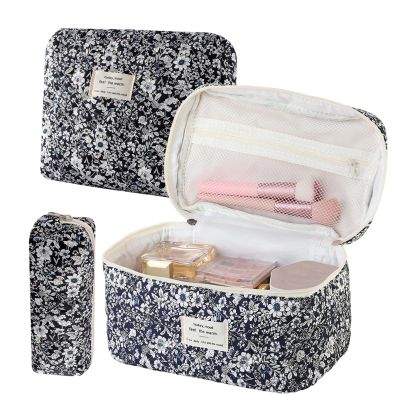 Quilted Toiletry Bag 3 Pieces Cotton Quilted Large Floral Organizer with