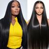 Ruibor 13x6 Lace Front Wigs Human Hair Pre Plucked Straight Wigs Human Hair 200 Density Glueless HD Lace Frontal Wigs No Tangle Tiny Knots Black Wig Soft Heat-Resistant Invisilbe Hairline 22 Inch view 1