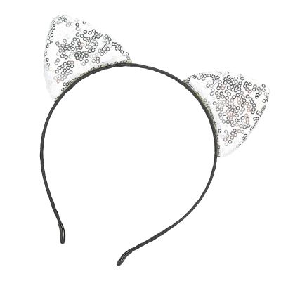 Dioche Reversible Sequin Cat Reversible Sequined Cat Ear Headband, Cool Ear Hair Accessory for Women, Perfect for Party Decorations and Vacation outfits. (Silver)
