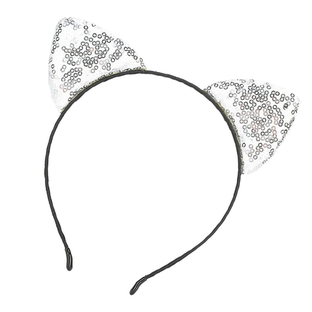 Dioche Reversible Sequin Cat Reversible Sequined Cat Ear Headband, Cool Ear Hair Accessory for Women, Perfect for Party Decorations and Vacation outfits. (Silver)
