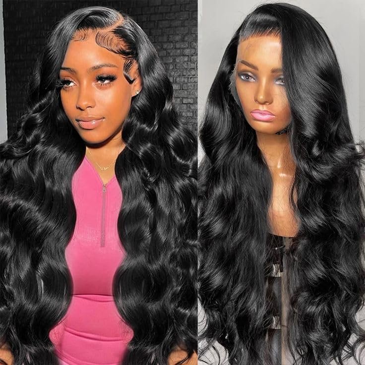 Aoque 26 Inch Body Wave 13x6 HD Transparent Lace Front Wigs Human Hair Pre Plucked with Baby Hair 200 Density Lace Frontal Human Hair wigs for Women Gluless Wigs Human Hair