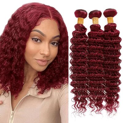 Burgundy Bundles 99J Deep Wave Human Hair Bundle Brazilian Wine Red Virgin Hair 3 Bundles 14 16 18 Inch Burgundy Deep Curly Bundle For Black Women 150G