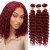 Burgundy Bundles 99J Deep Wave Human Hair Bundle Brazilian Wine Red Virgin Hair 3 Bundles 14 16 18 Inch Burgundy Deep Curly Bundle For Black Women 150G view 1