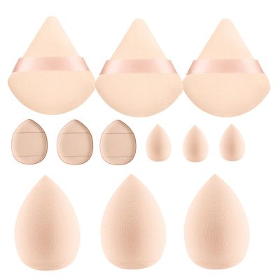 12 pcs Makeup Sponge Blender Sponges for Liquid, Cream, and Powder, Make up sponges for foundation Powder Puff Face Triangle Face Makeup Puff Wet Dry Dual-Use (Beige)