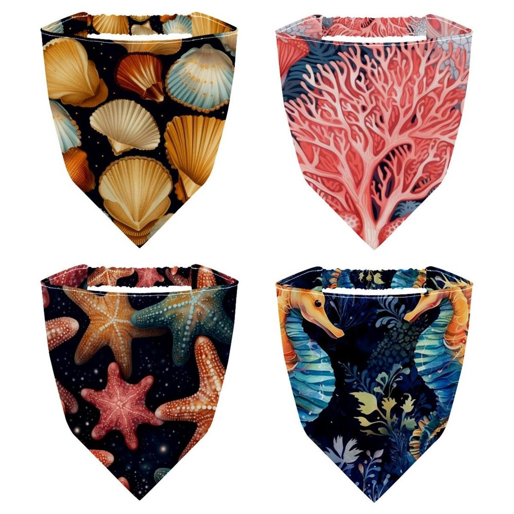 RODAILYCAY 4 PCS Hair Scarf Headband for Women Girls, Non Slip Head Covers, Elastic Triangle Head Scarf Bandanas Starfish