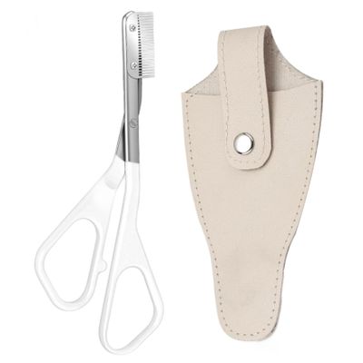 Stainless Steel Eyebrow Scissors with Comb, Precision Grooming Trimmer for Shaping Eyebrows Men Women, White