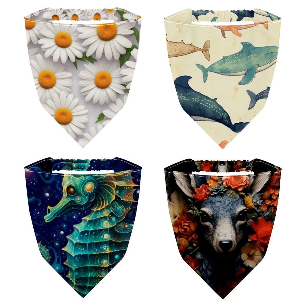 RODAILYCAY 4 Pieces Hair Scarfs, Elastic Hair Scarf Headband, Seahorse Triangle Kerchief, Non Slip Head Hairband Bandanas