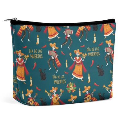 MUMEHAZ Portable Lipstick Pouch Zipper Toiletry Organizer Case Makeup Bag Lightweight Cosmetic Bags (Day of The Dead Skeleton Dance)