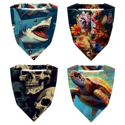 RODAILYCAY Skeleton Skull 4 Pieces Triangle Head Scarf, Chiffon Hair Bandanas Kerchief, Elastic Hair Scarf Bandanas for Women Girls